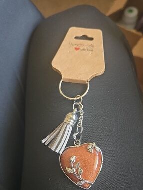 Handmade Golden Sandstone Keychain Bag Charm | Crystal Gemstone Gift  292